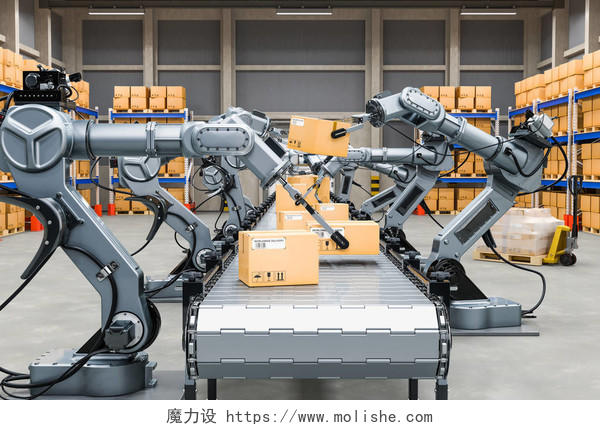 工厂中电气自动化物流货物分拣物流机器人分拣物流仓库物流园区